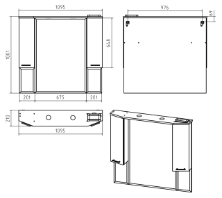 Зеркальный шкаф с подсветкой Misty Терра 110см серый